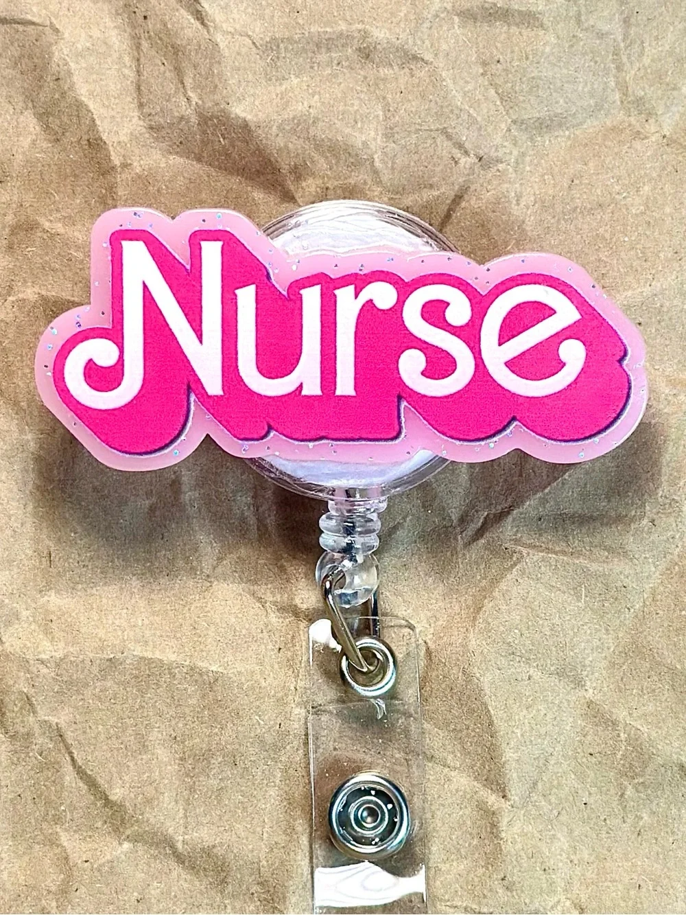 Nurse Pink Badge Reel - Retractable ID Holder